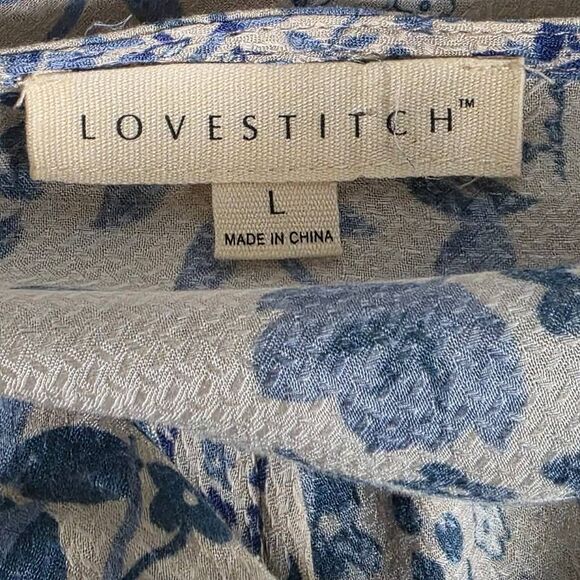 Lovestitch L Blue White Floral Boho Tie Front Kimono Top - Picture 6 of 8
